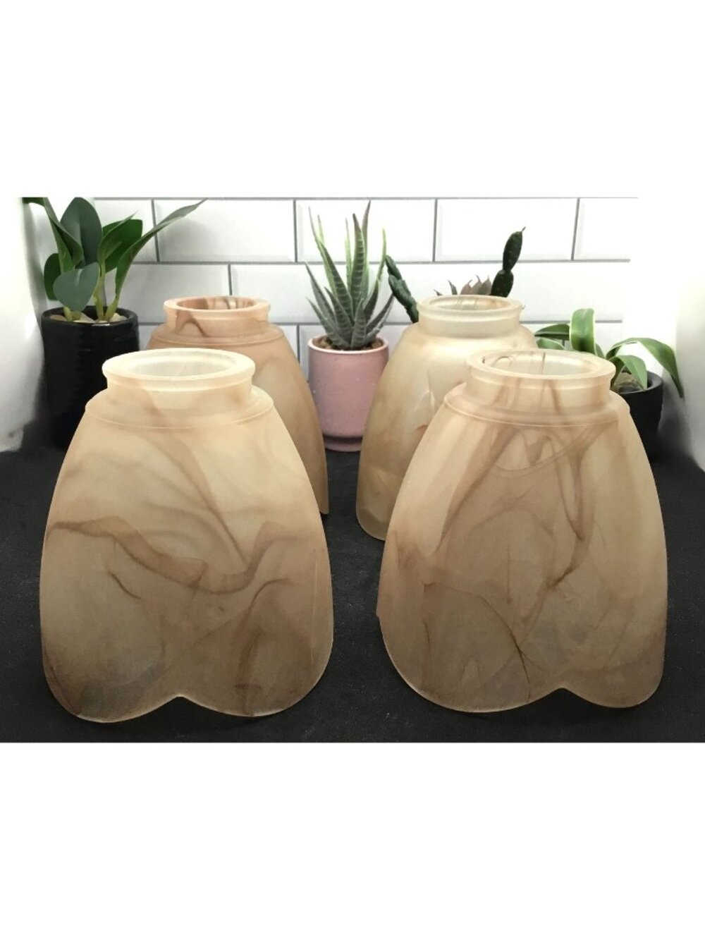 Set Of 4 Malibu CLG6 Light Fixture Glass Shades Swirled Beige Frosted Finish